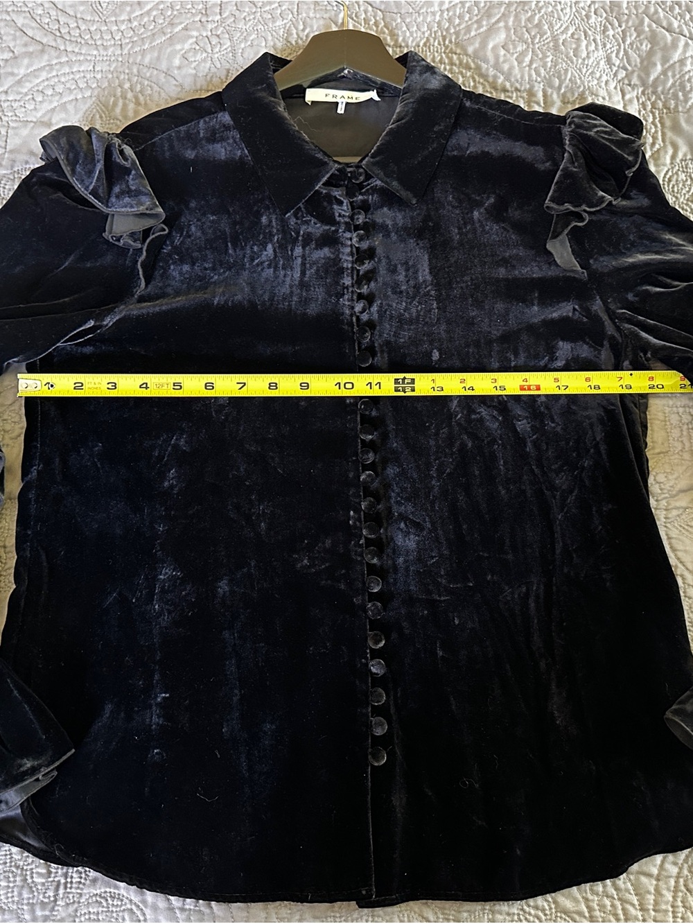 Frame Black Velvet Ruffle Button-Down Blouse - Picture 7 of 8